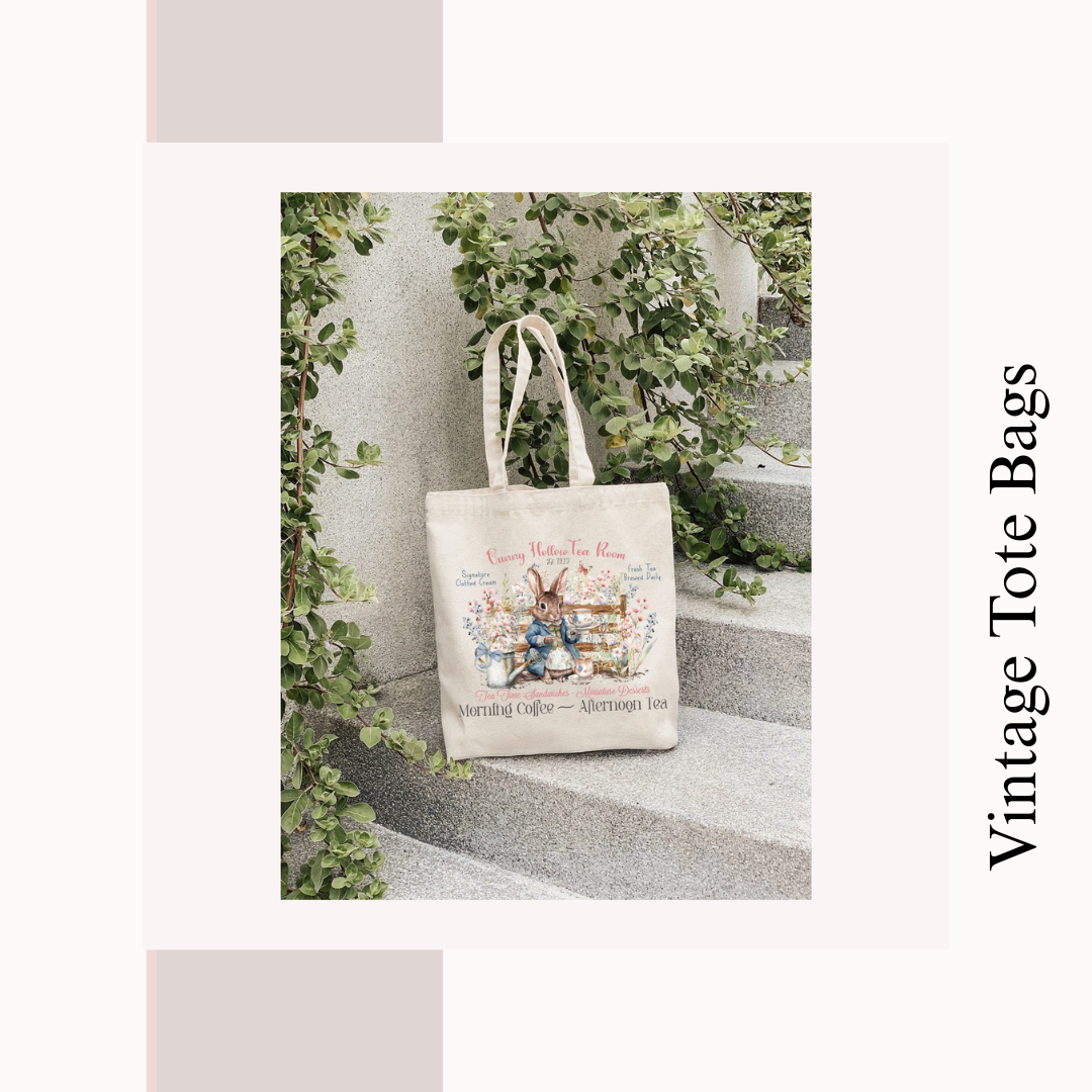 Vintage Shabby Chic Illustrated Tote Bag
