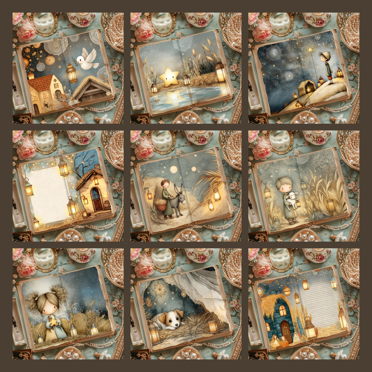Illustrated Junk Journal Horizontal Pages Nativity