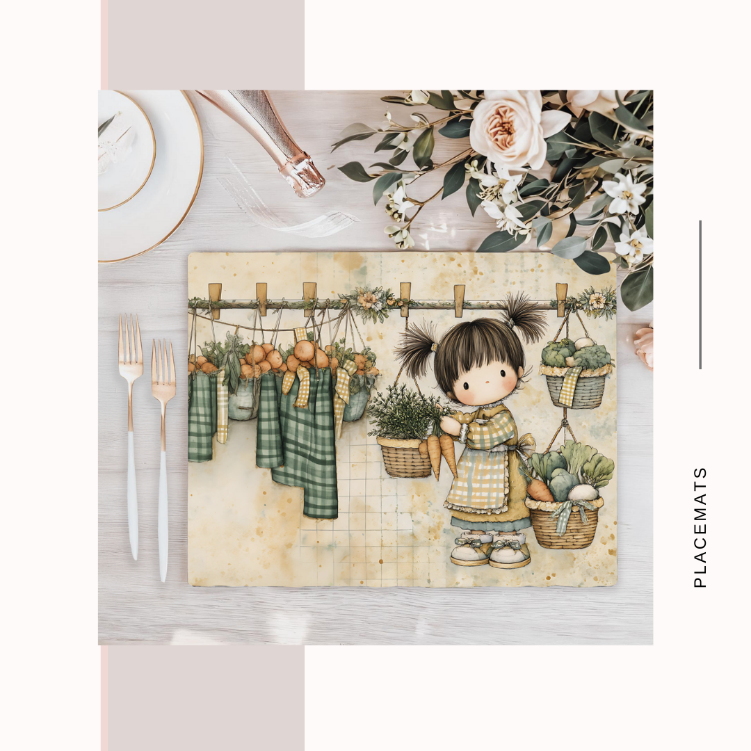 Wooden Placemats – (Set of 6) Vegetable Garden