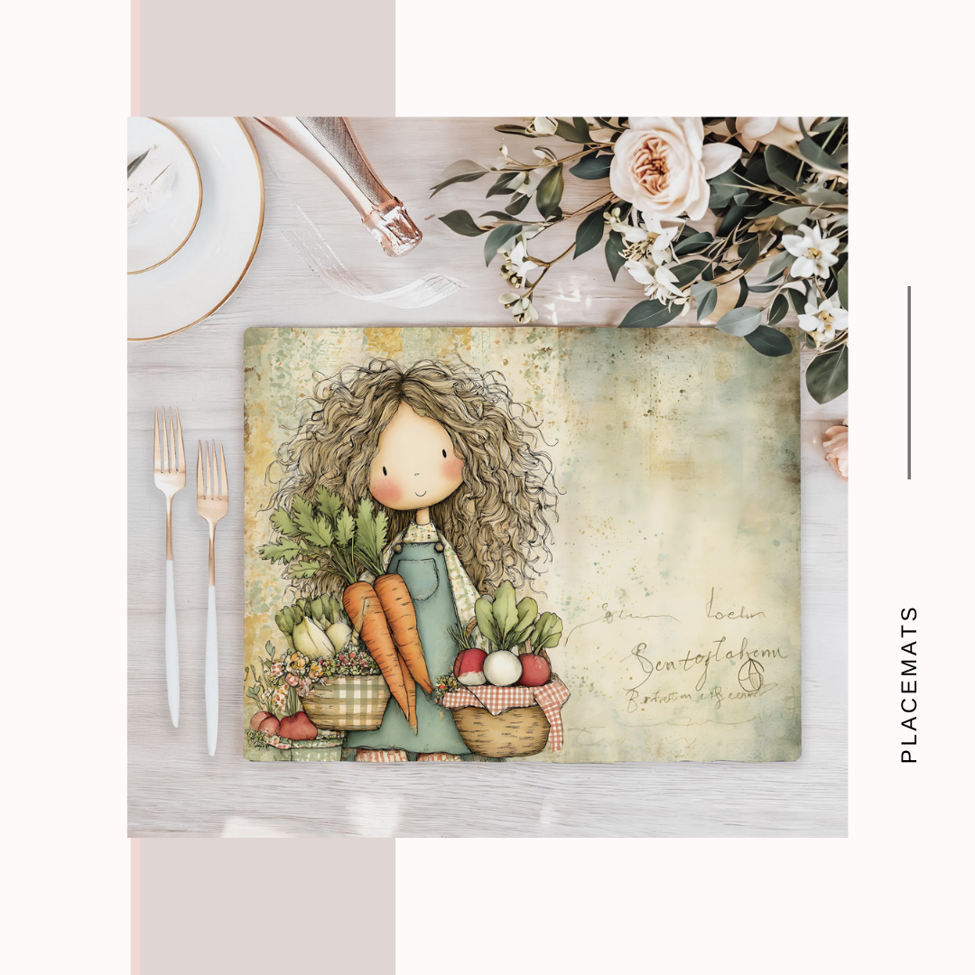 Wooden Placemats – (Set of 6) Vegetable Garden