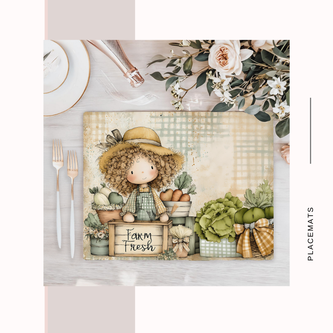 Wooden Placemats – (Set of 6) Vegetable Garden