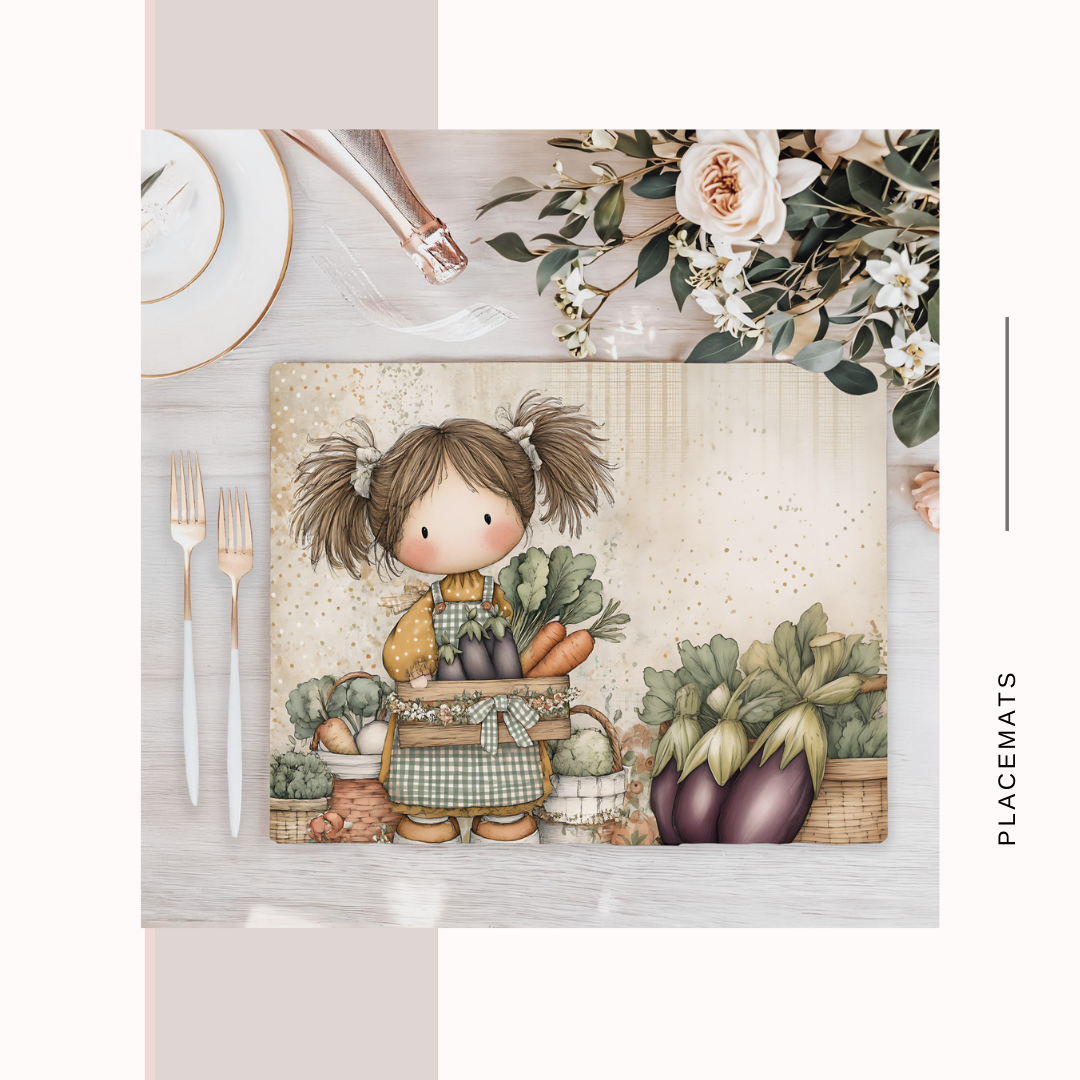 Wooden Placemats – (Set of 6) Vegetable Garden