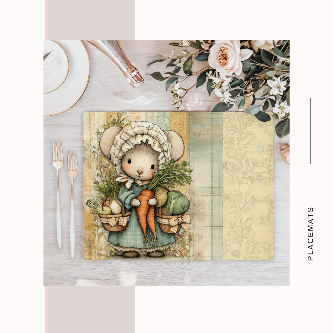 Wooden Placemats – (Set of 6) Vegetable Garden