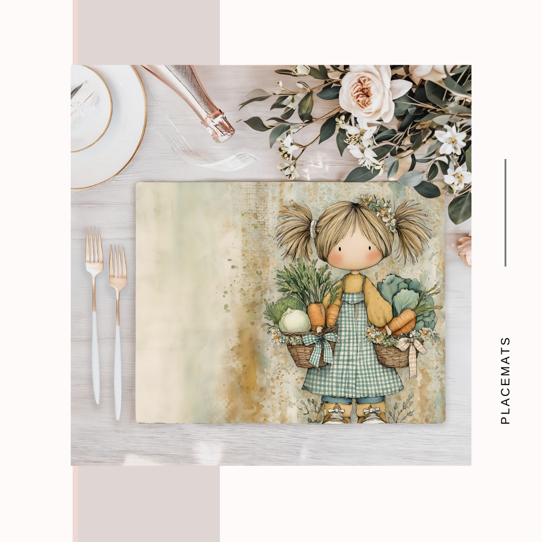 Wooden Placemats – (Set of 6) Vegetable Garden