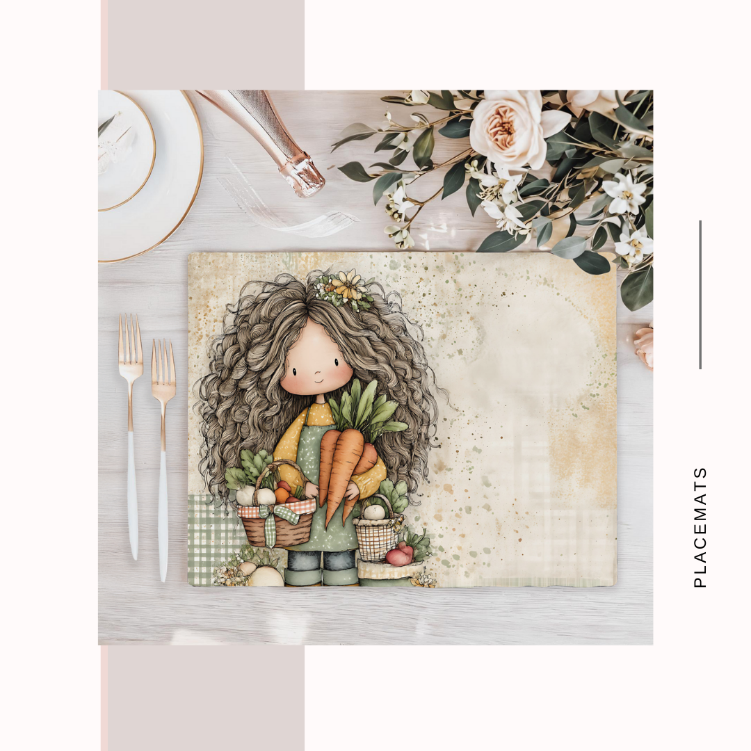 Wooden Placemats – (Set of 6) Vegetable Garden