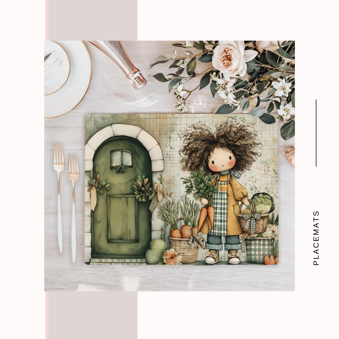 Wooden Placemats – (Set of 6) Vegetable Garden