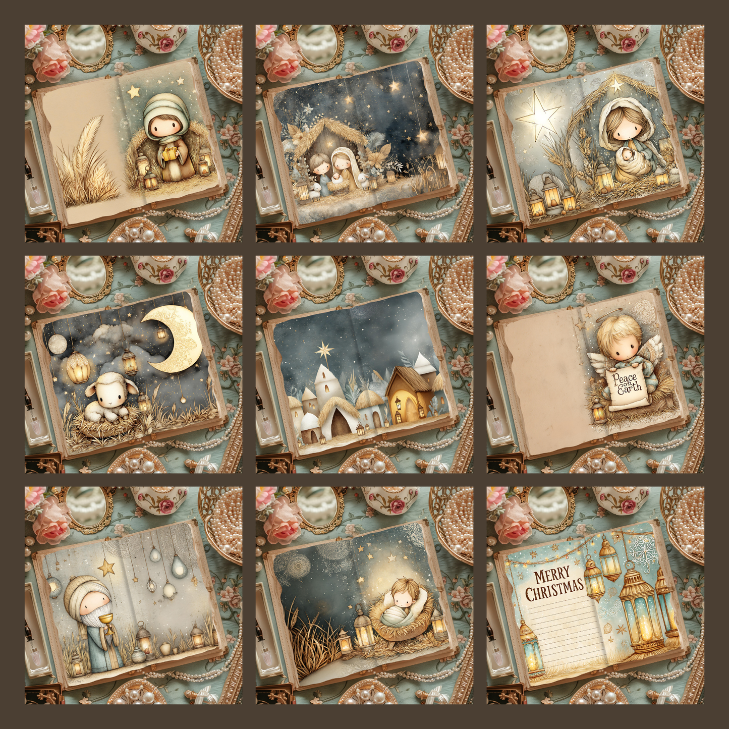 Illustrated Junk Journal Horizontal Pages Nativity