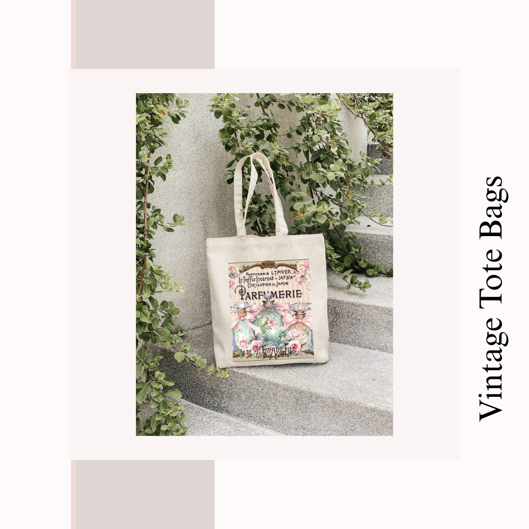 Vintage Shabby Chic Illustrated Tote Bag