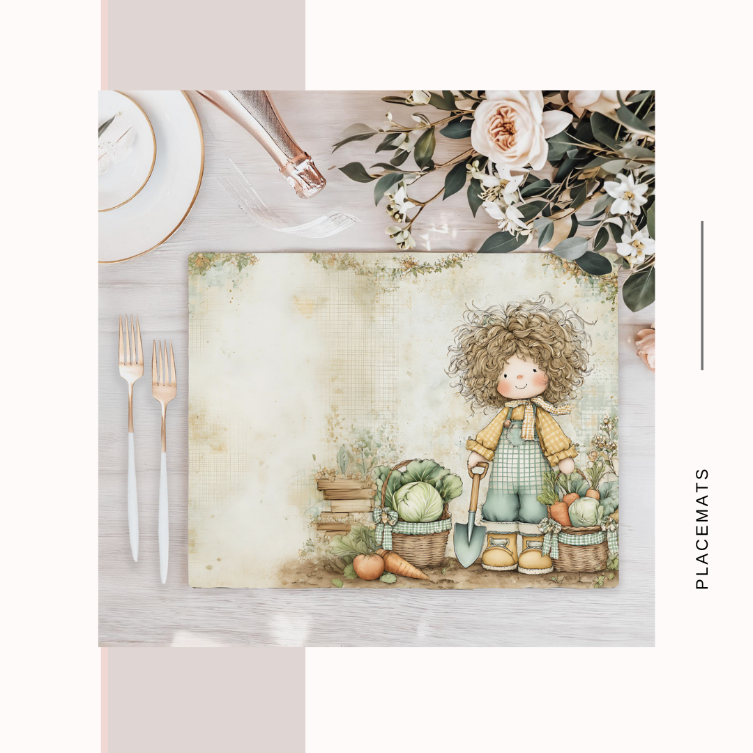 Wooden Placemats – (Set of 6) Vegetable Garden