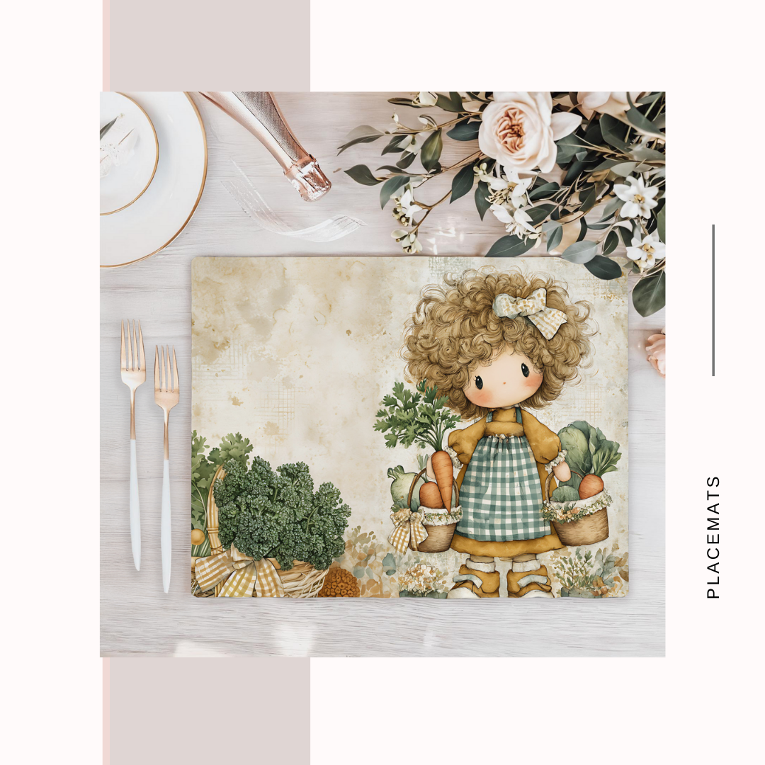 Wooden Placemats – (Set of 6) Vegetable Garden
