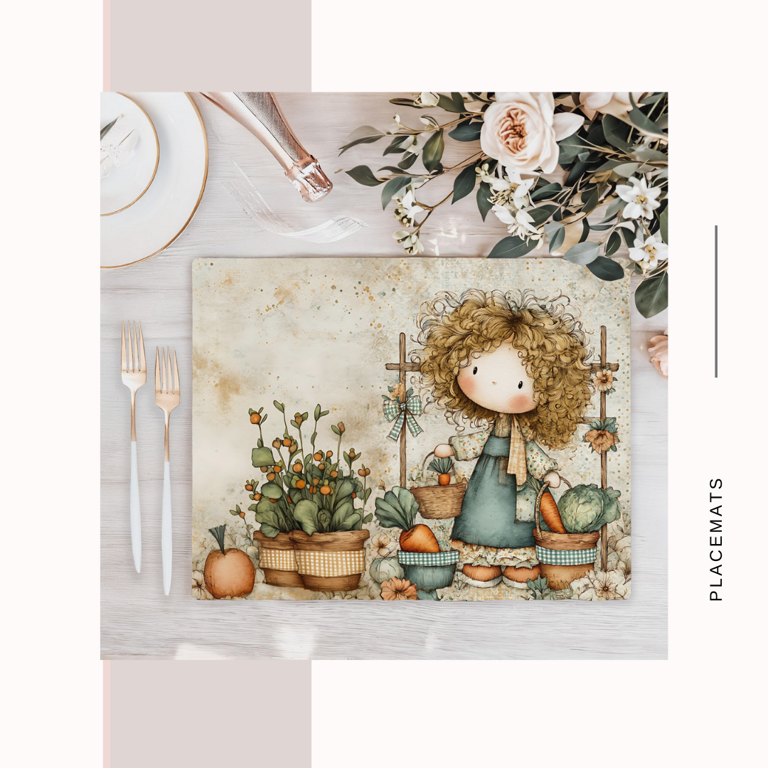 Wooden Placemats – (Set of 6) Vegetable Garden