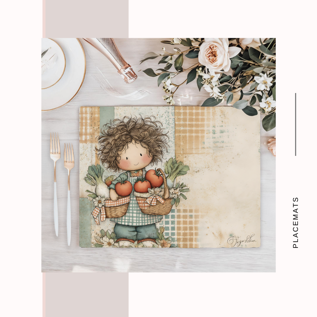 Wooden Placemats – (Set of 6) Vegetable Garden