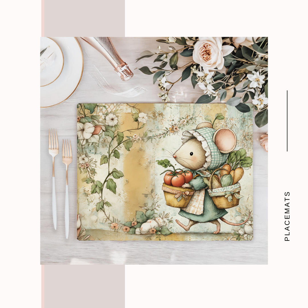 Wooden Placemats – (Set of 6) Vegetable Garden