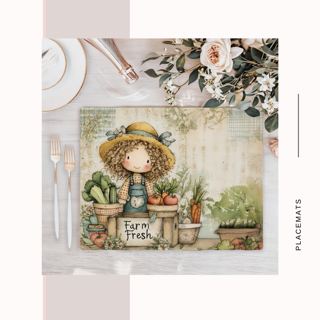 Wooden Placemats – (Set of 6) Vegetable Garden