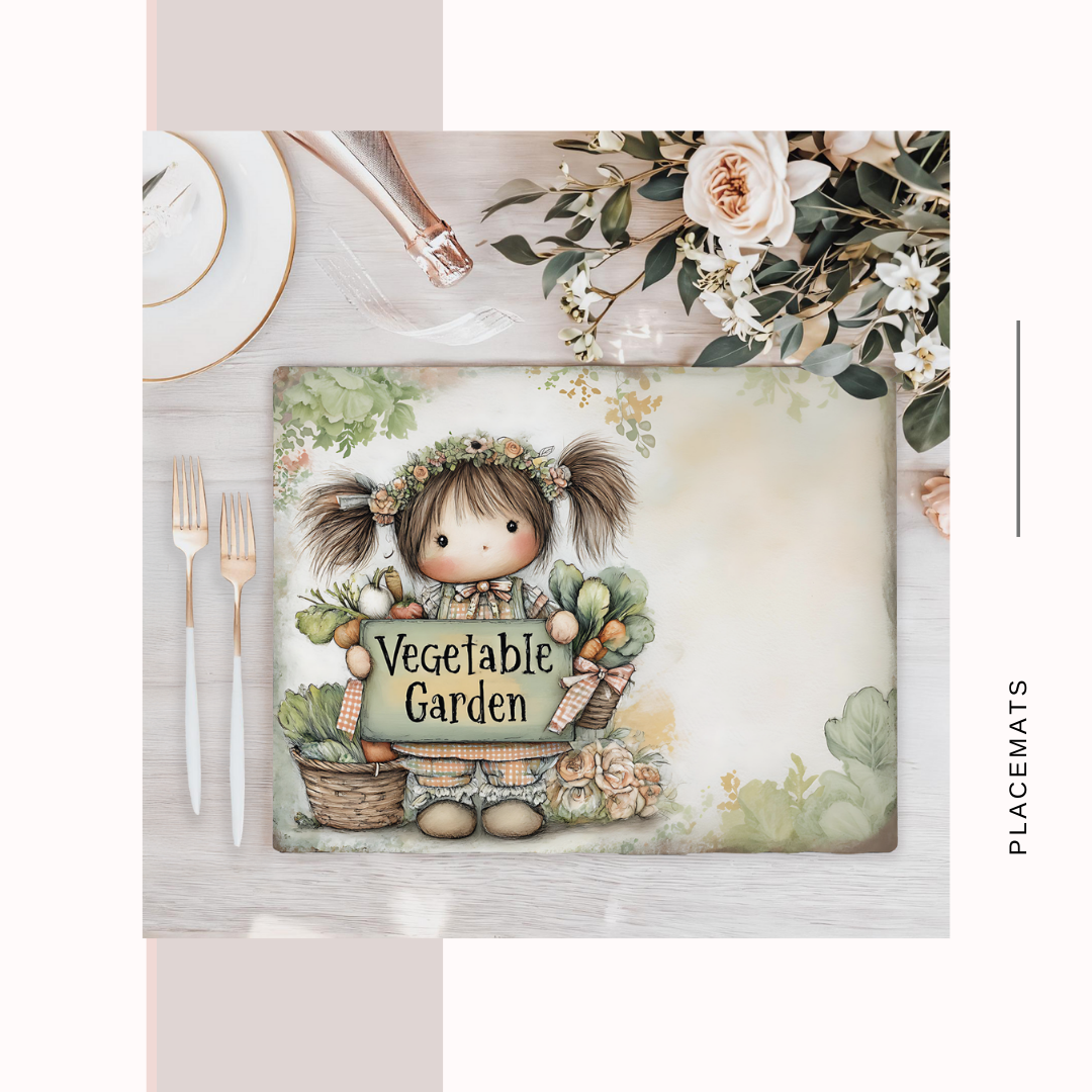 Wooden Placemats – (Set of 6) Vegetable Garden