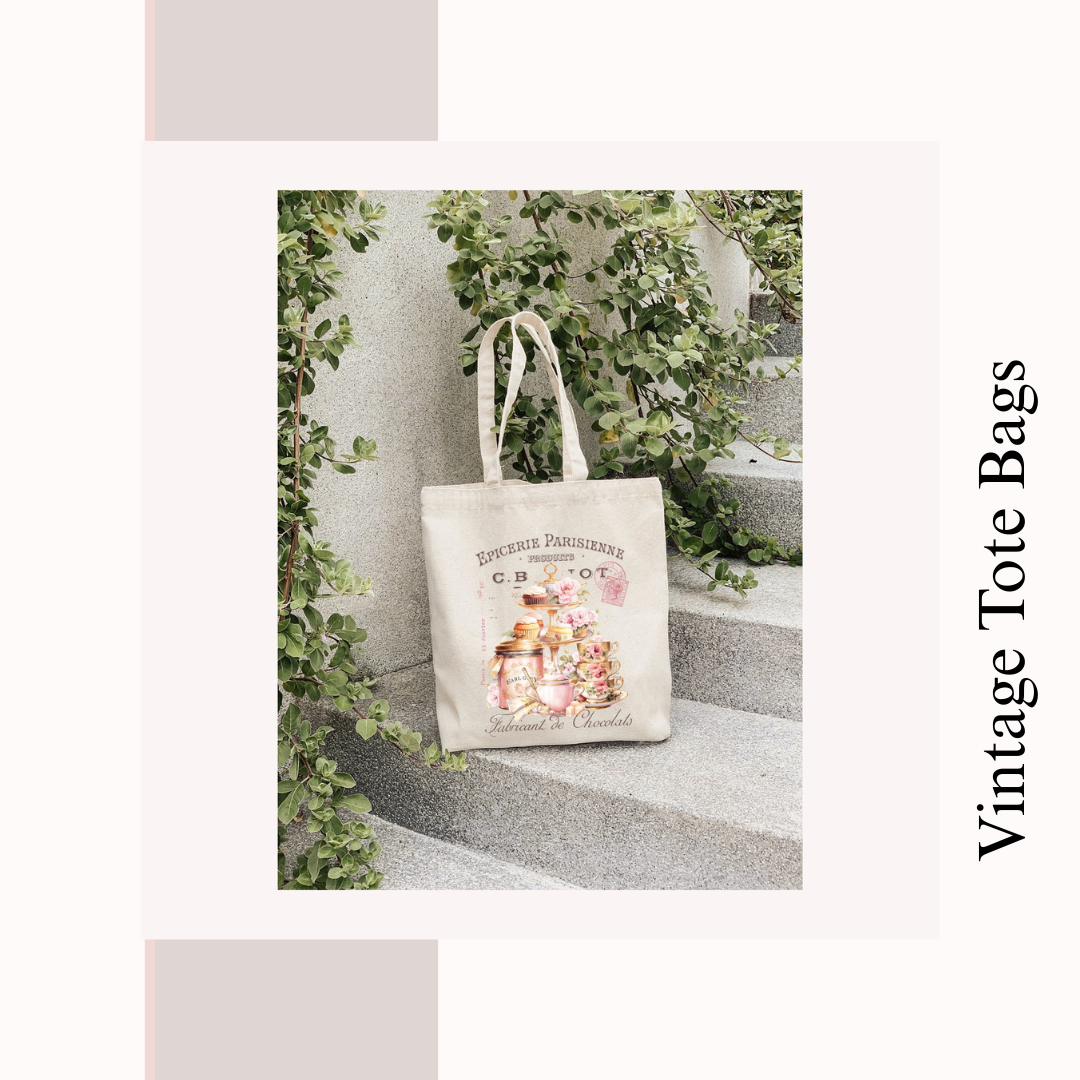 Vintage Shabby Chic Illustrated Tote Bag
