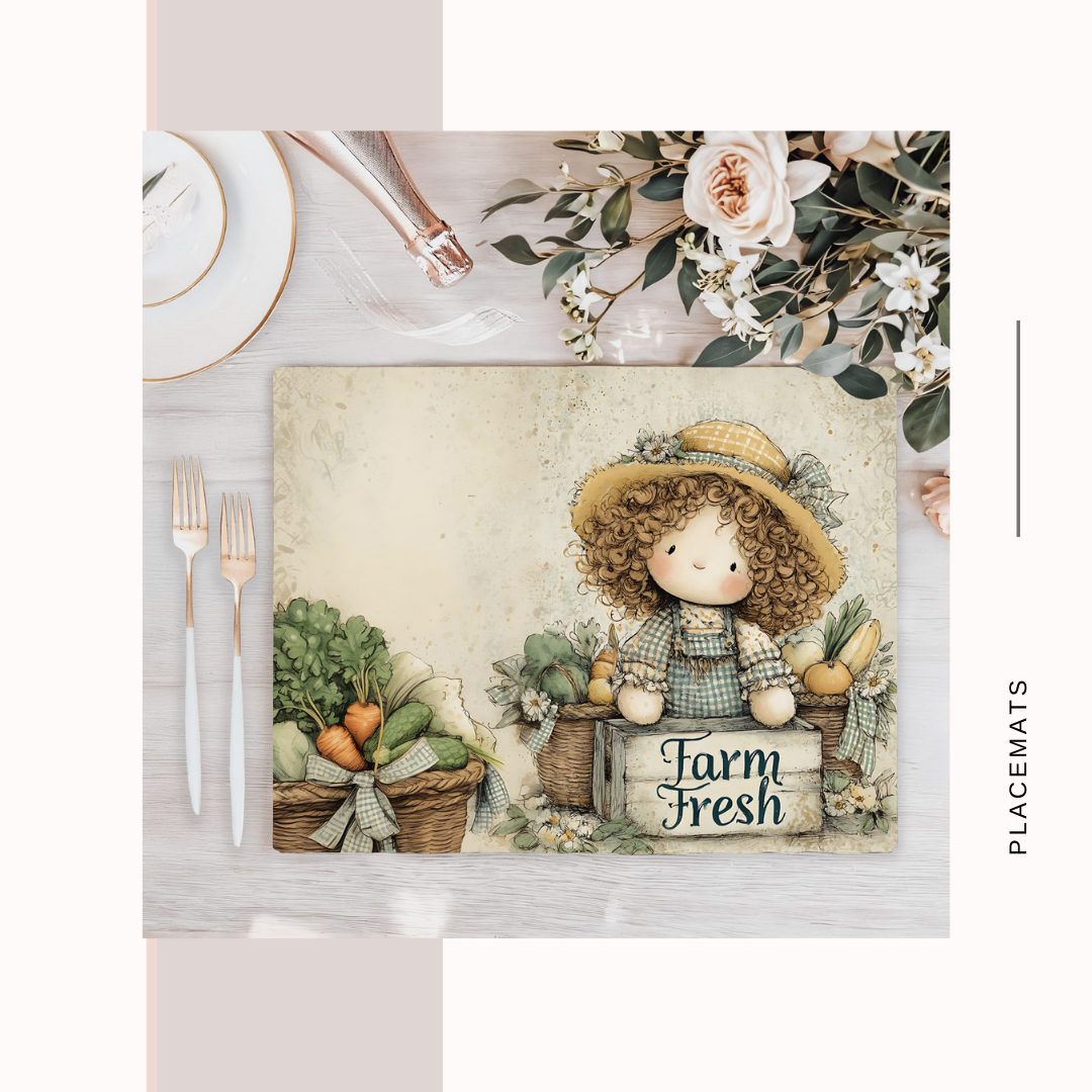 Wooden Placemats – (Set of 6) Vegetable Garden
