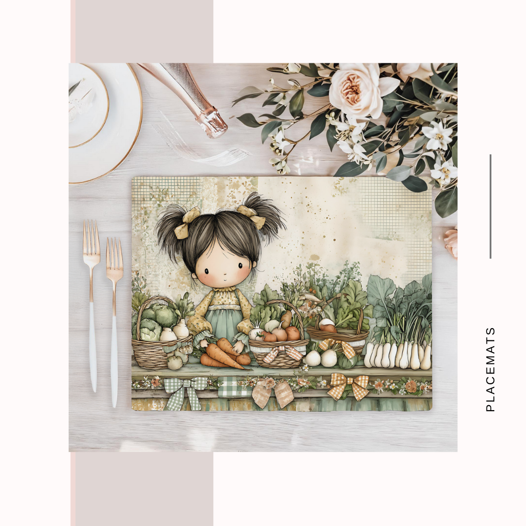 Wooden Placemats – (Set of 6) Vegetable Garden