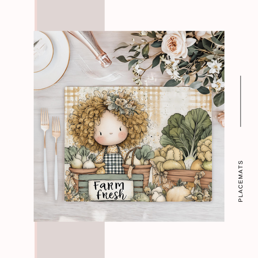 Wooden Placemats – (Set of 6) Vegetable Garden