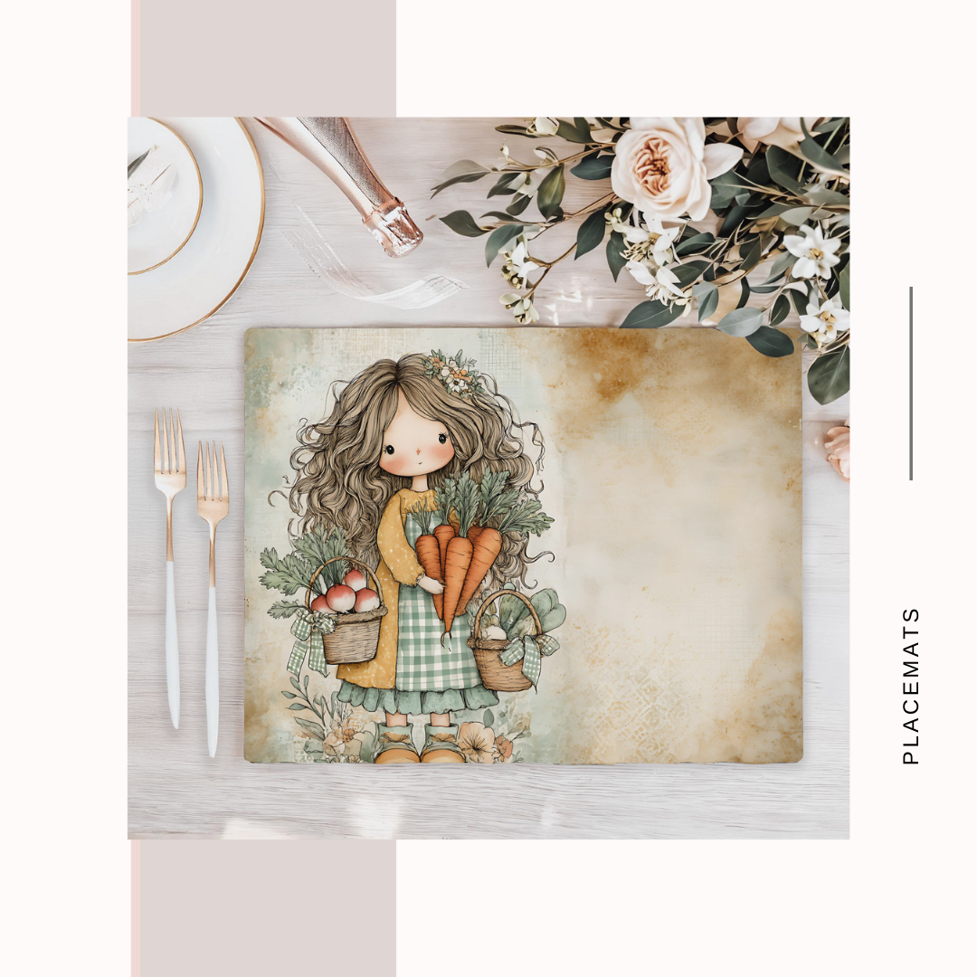 Wooden Placemats – (Set of 6) Vegetable Garden
