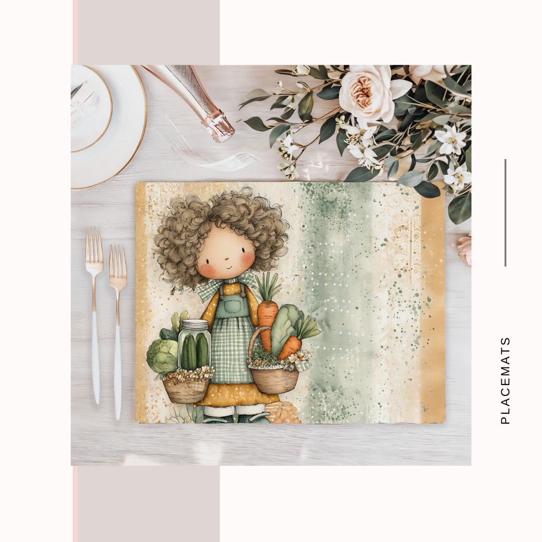 Wooden Placemats – (Set of 6) Vegetable Garden