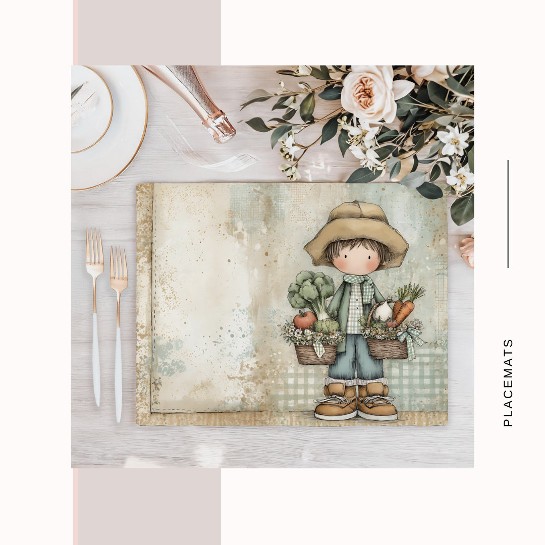 Wooden Placemats – (Set of 6) Vegetable Garden