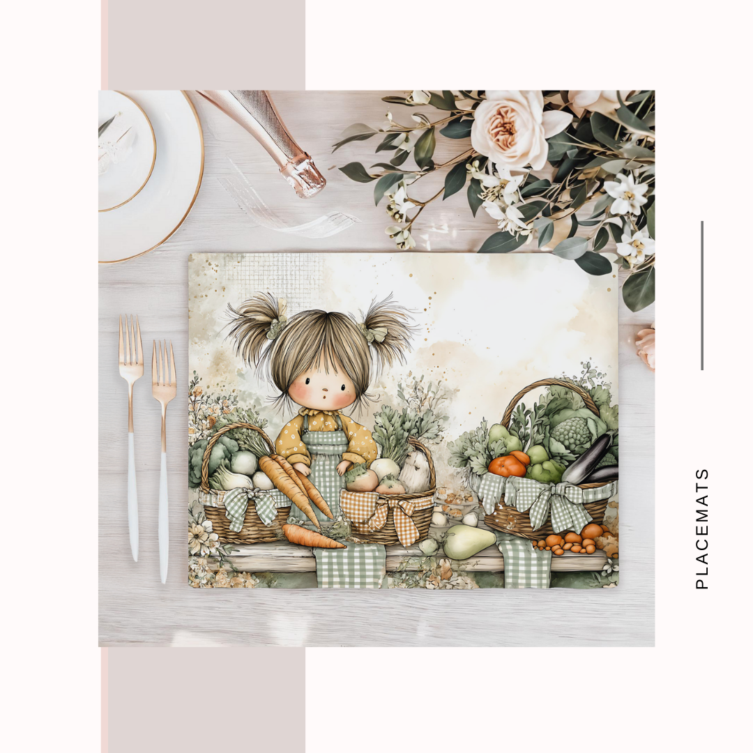 Wooden Placemats – (Set of 6) Vegetable Garden