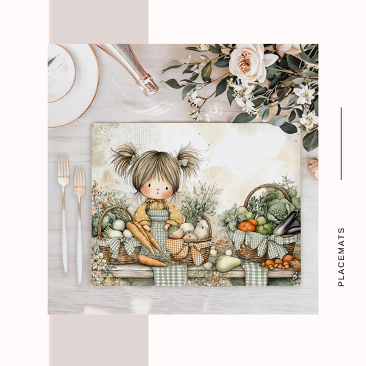 Wooden Placemats – (Set of 6) Vegetable Garden