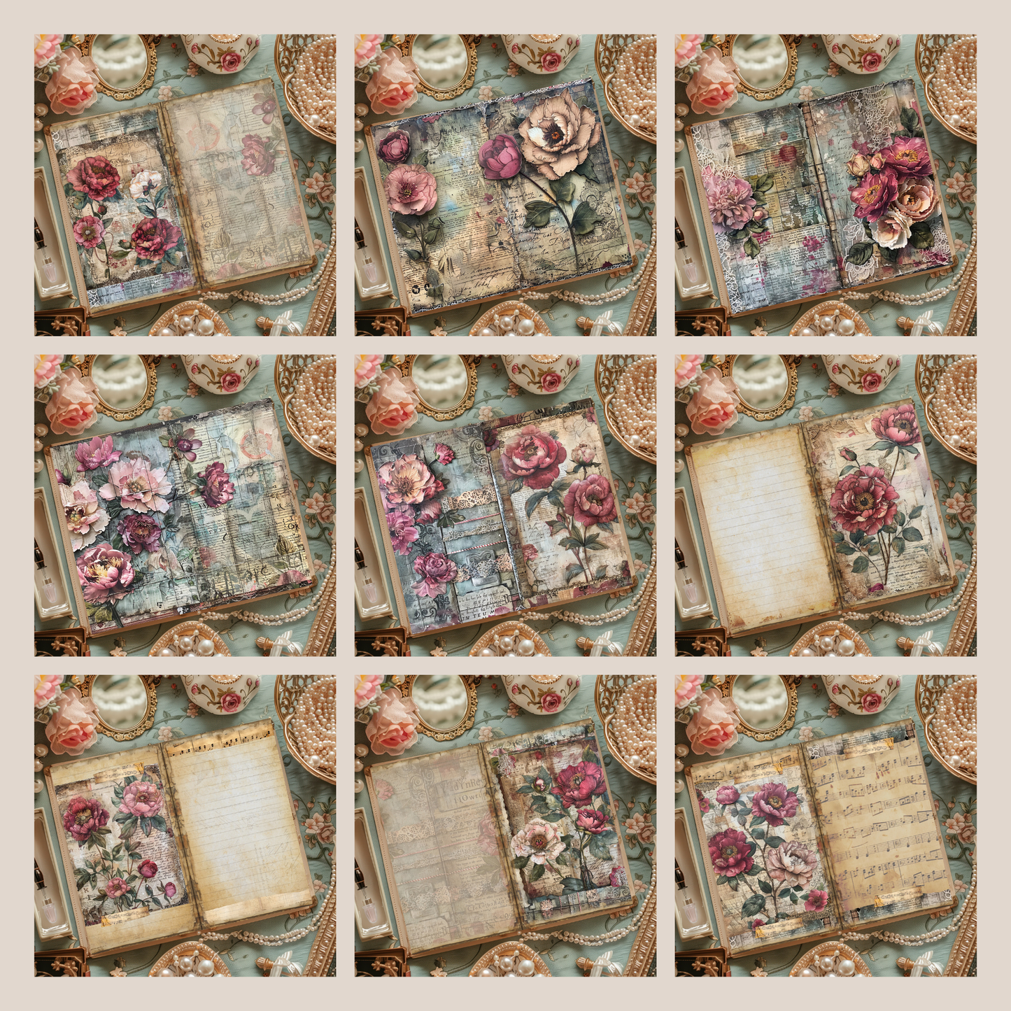 Illustrated Junk Journal Horizontal Pages Shabby Chic