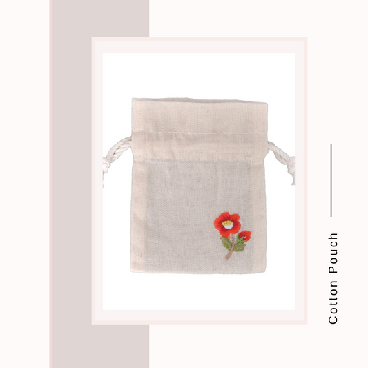 Cotton Cloth Pouch Small Red Flower