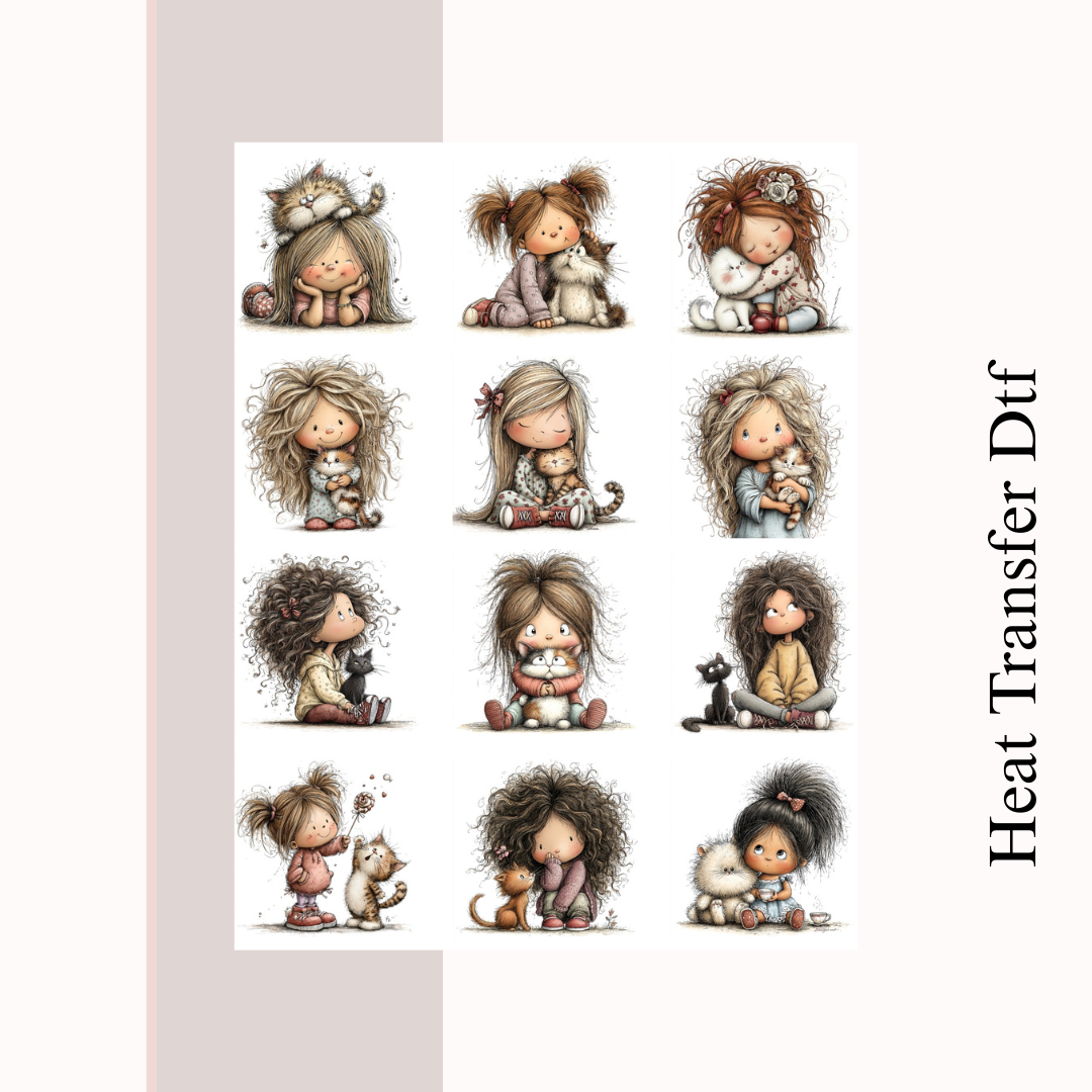 Girl with Cat Heat Transfer DTF