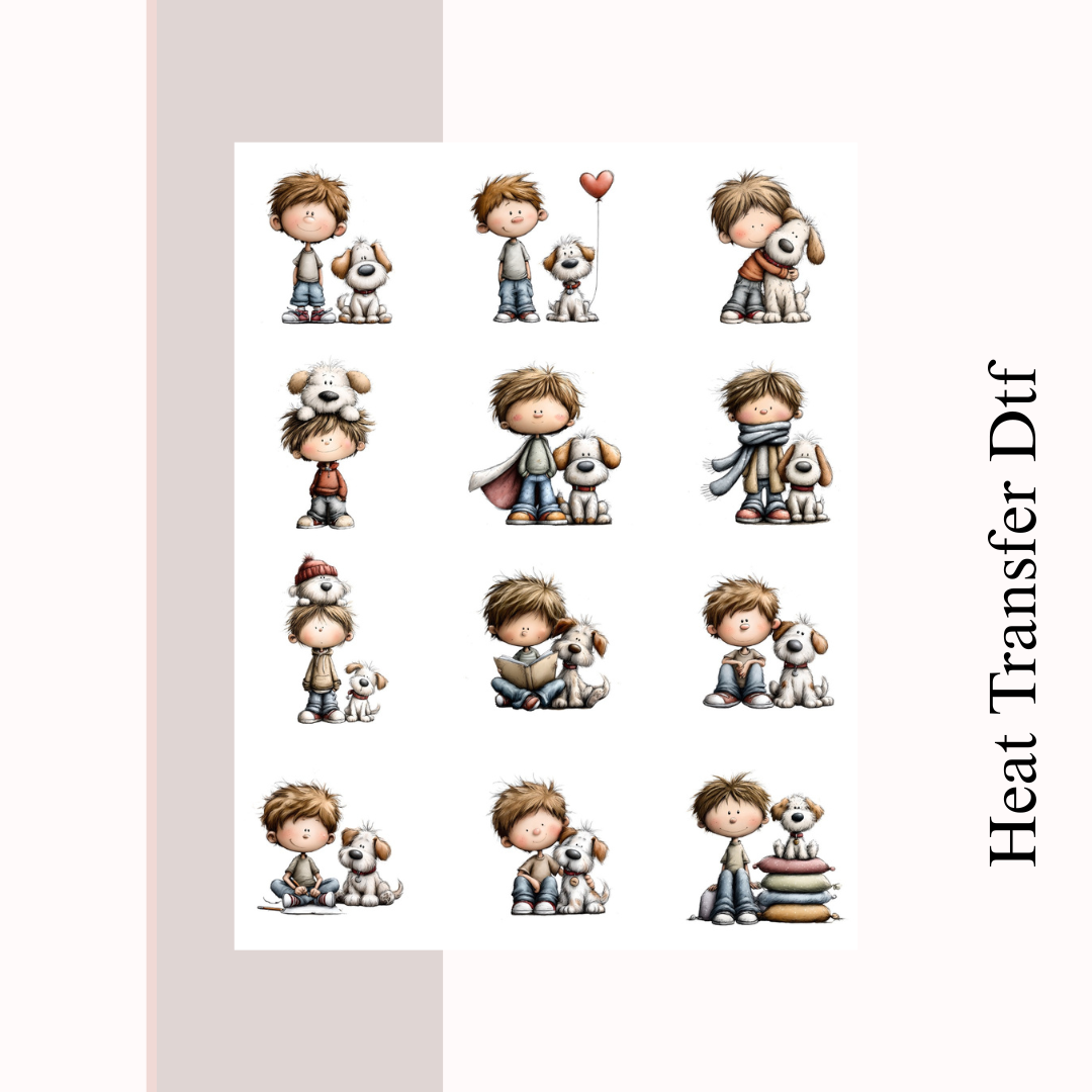 Boy with Dog Heat Transfer DTF
