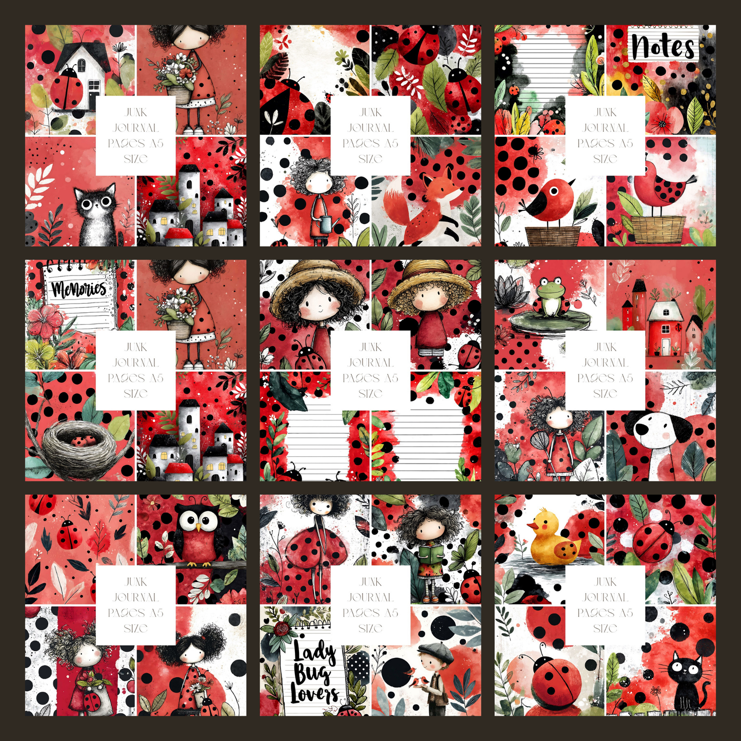 Illustrated Junk Journal Pages Lady Bug