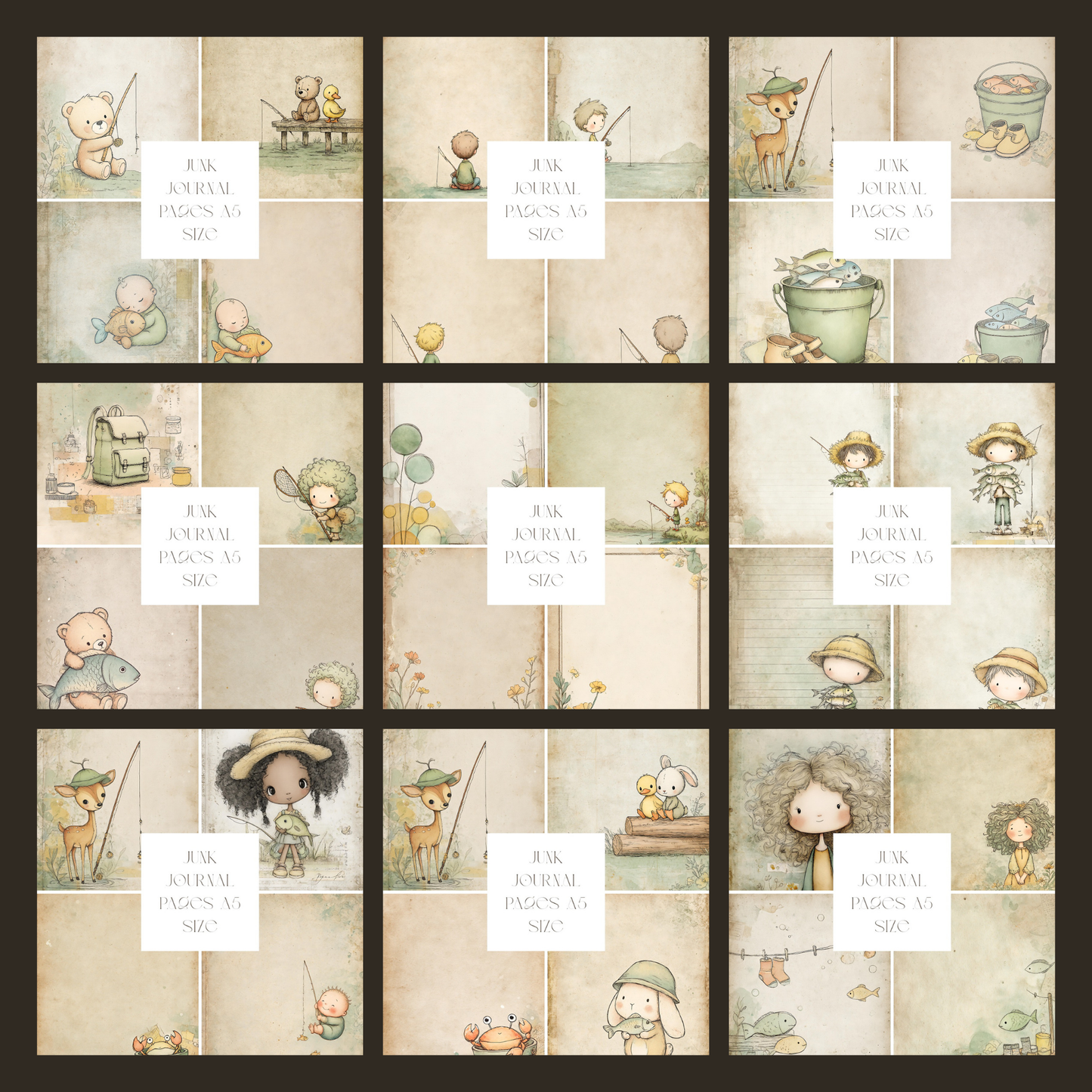 Illustrated Junk Journal Pages Fishing