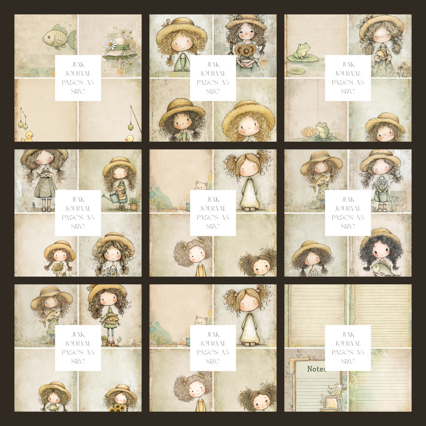 Illustrated Junk Journal Pages Fishing