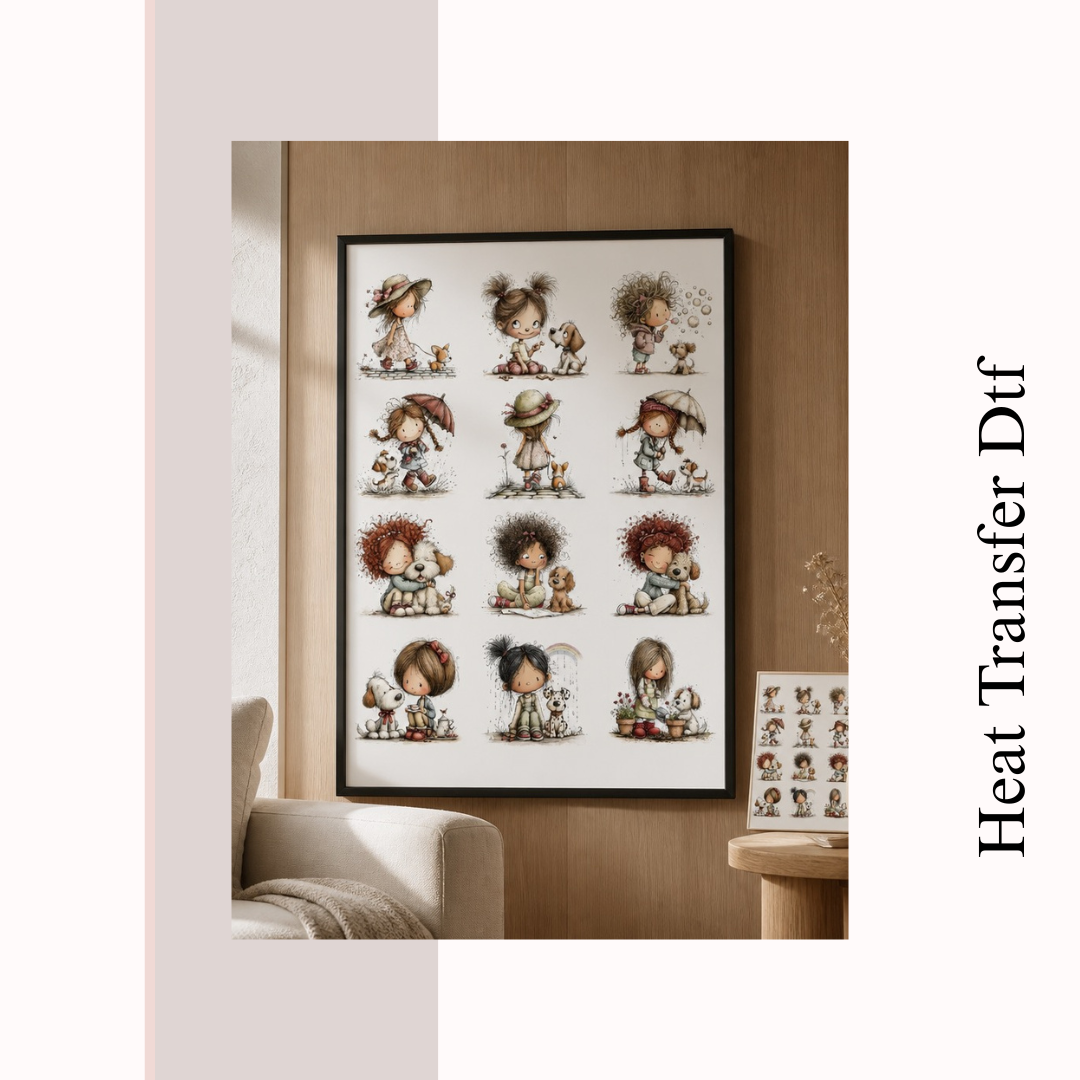 Girl with Dog Heat Transfer DTF