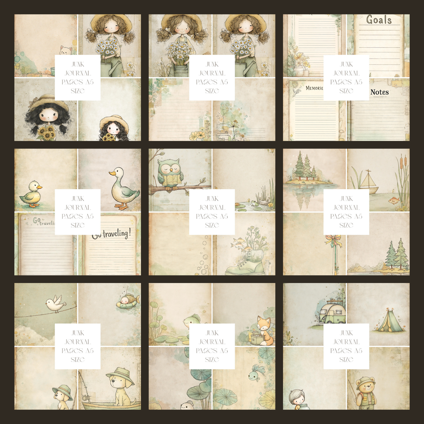 Illustrated Junk Journal Pages Fishing