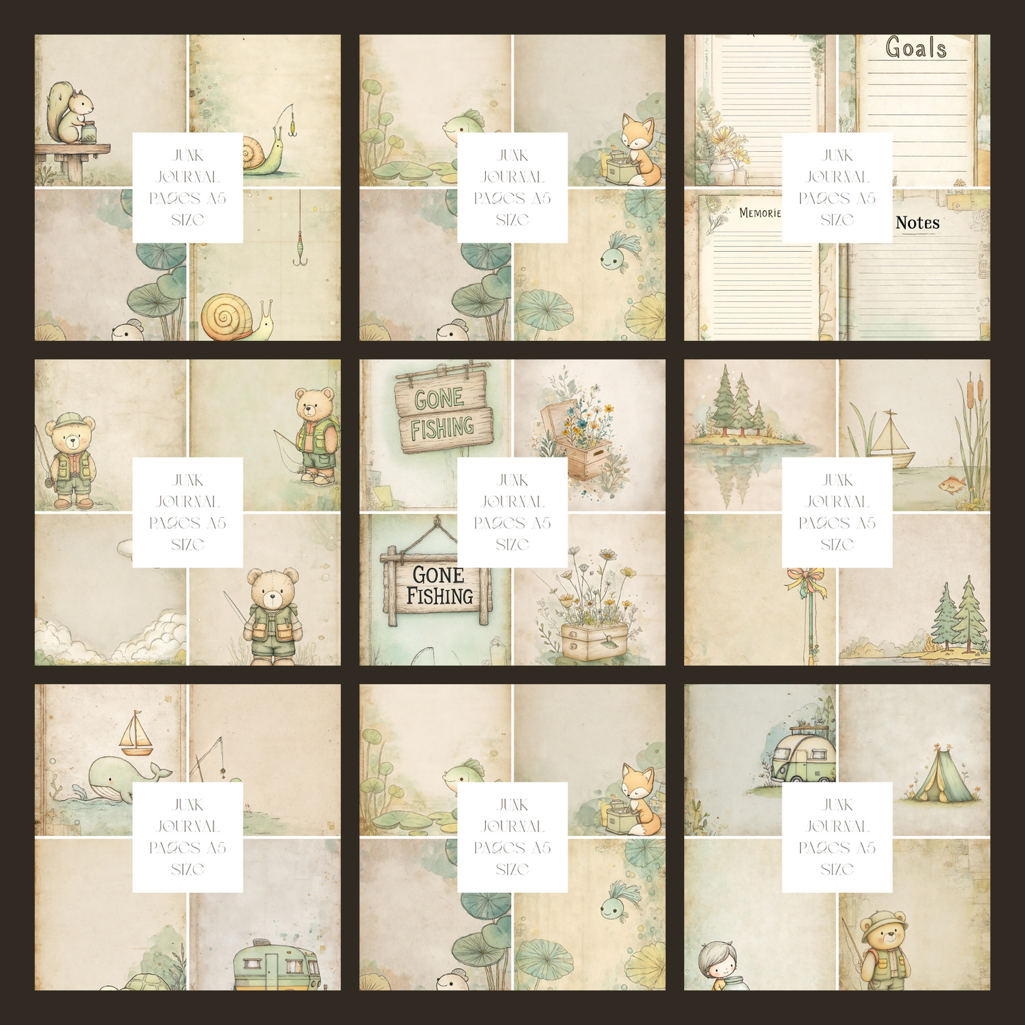 Illustrated Junk Journal Pages Fishing