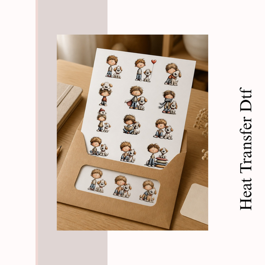 Boy with Dog Heat Transfer DTF