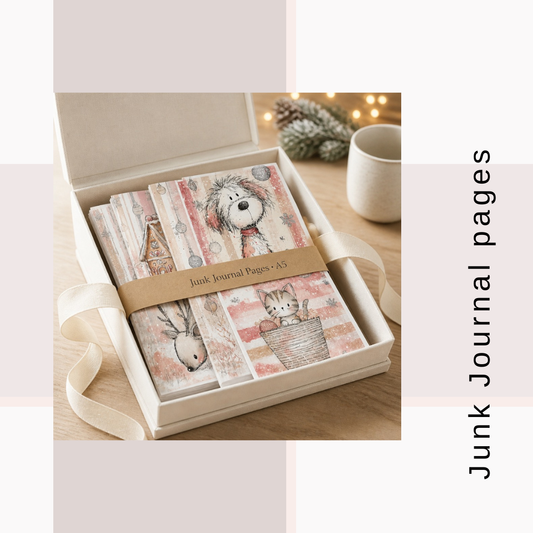 Illustrated Junk Journal Pages Pink Christmas