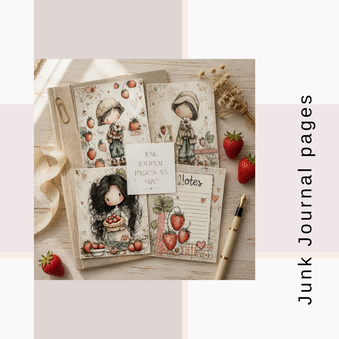 Illustrated Junk Journal Pages Strawberry