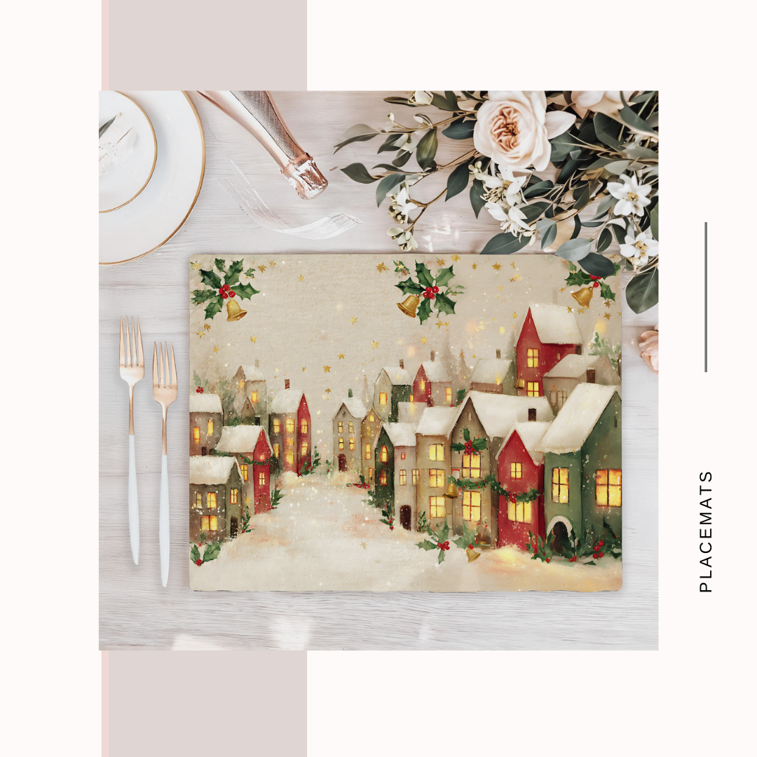 Wooden Placemats – (Set of 6) Warm Xmas