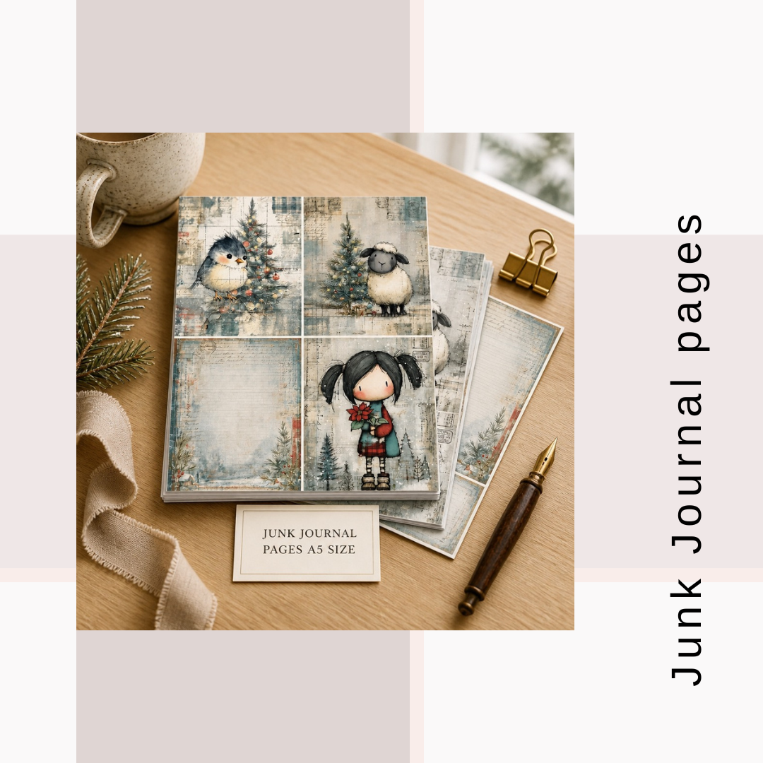 Illustrated Junk Journal Pages Blue Christmas