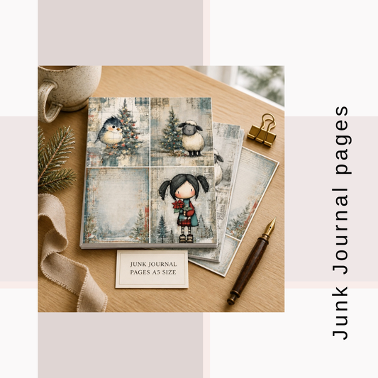 Illustrated Junk Journal Pages Blue Christmas
