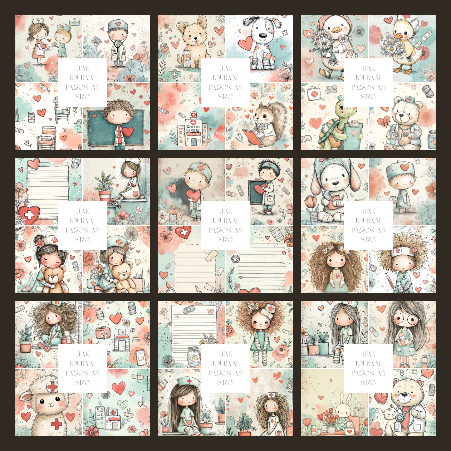 Illustrated Junk Journal Pages Medical Staff