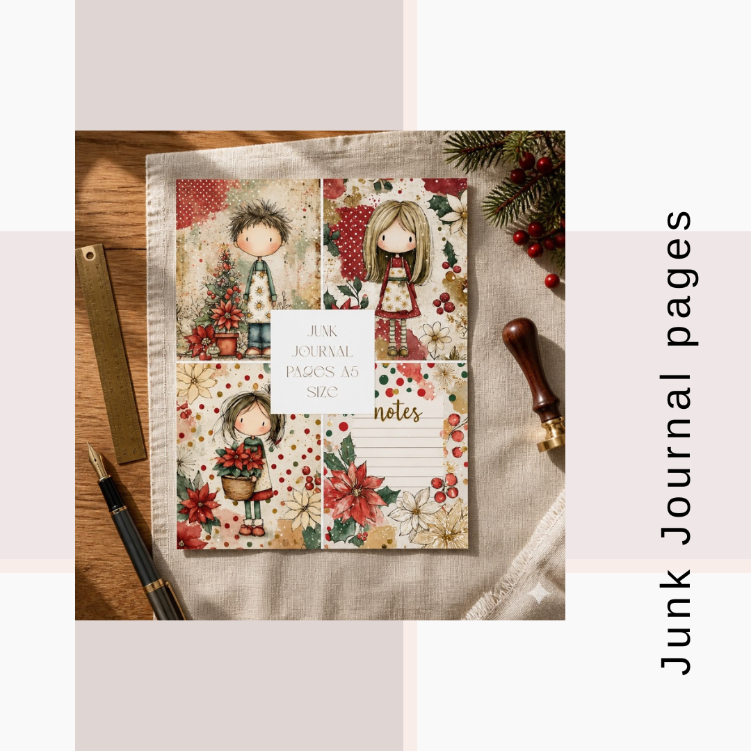 Illustrated Junk Journal Pages Red Christmas