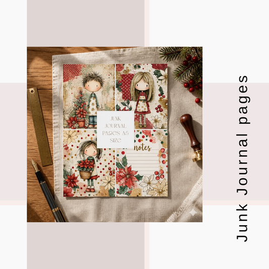 Illustrated Junk Journal Pages Red Christmas