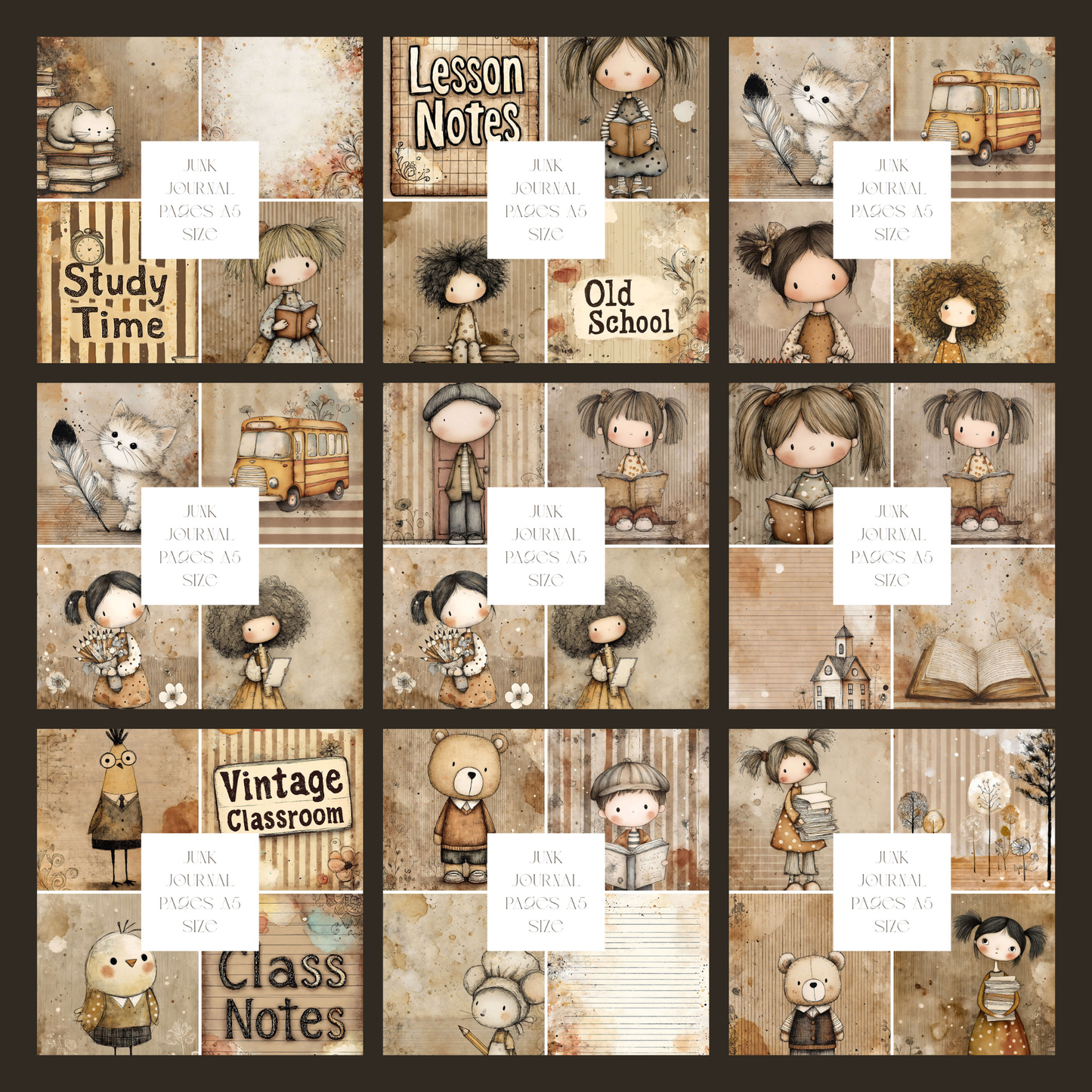 Illustrated Junk Journal Pages School