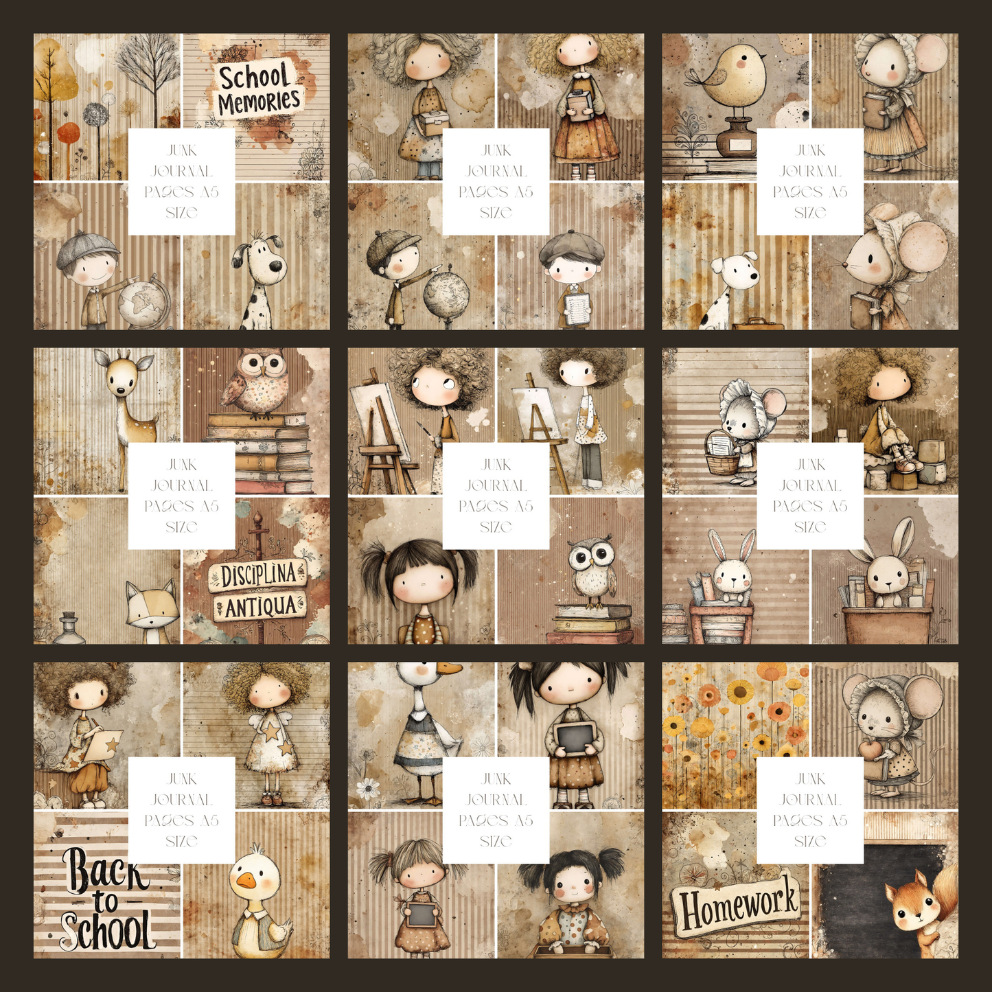 Illustrated Junk Journal Pages School