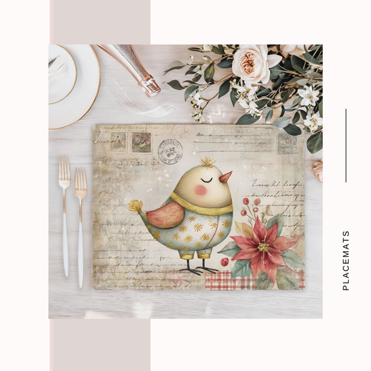 Wooden Placemats – (Set of 6) Poinsettias